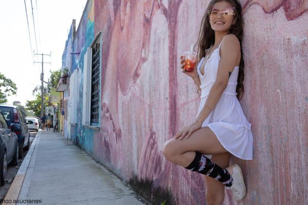 15P Colombian hottie Irene Rouse poses in her sexy white dress in public