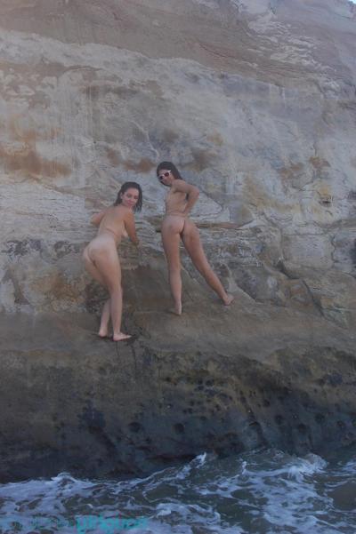 20P Hairy amateur girls posing naked and playing on the sandy beach