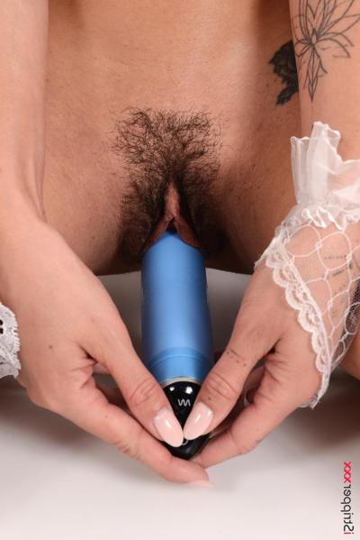 15P Cute girl Geishakyd sports puffballs while taking a toy to her trimmed bush