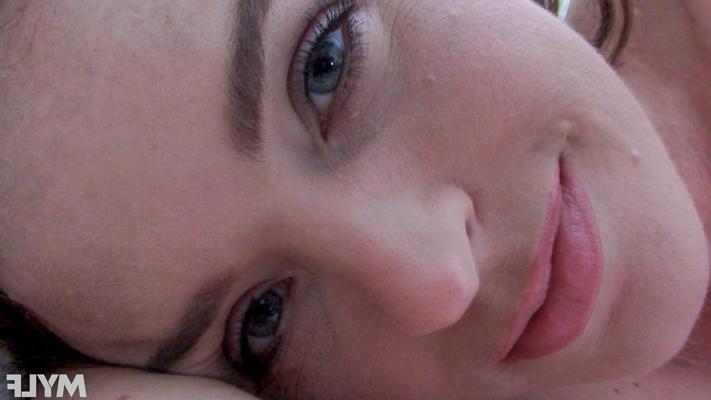 20P Brunette MILF with perfect big tits Krissy Lynn teases with her twat up close