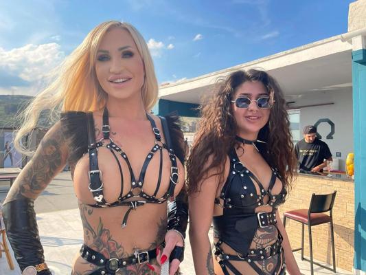 16P Calea Toxic and her girlfriends model fetish clothing indoors and outdoors too