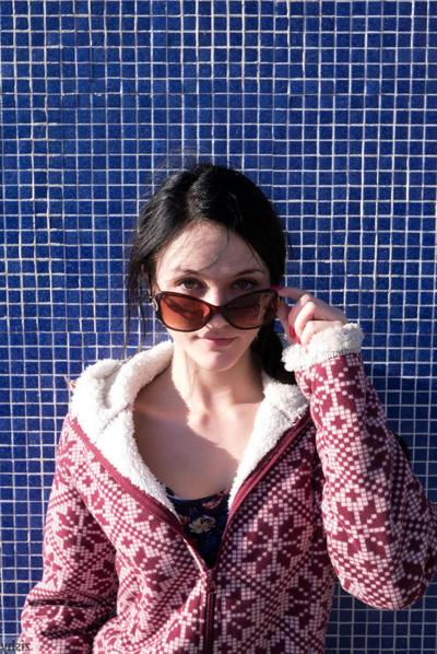 12P Girlfriend with small boobs Logan Drae teases with her body in public