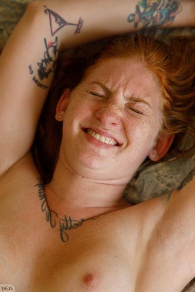 13P All-natural ginger July September strips & displays her hot inked body