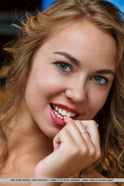 18P Nice teen Sheila Sun goes nude in a kitchen while wearing stockings