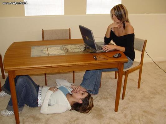 12P Submissive girl licks her lesbian lover's feet in various locations