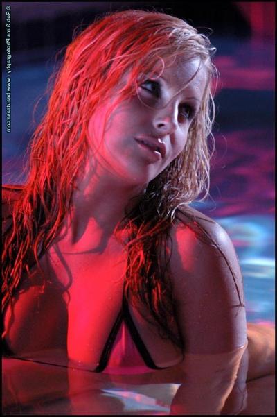 15P Hot blonde Janet Brumbaugh and her lesbian lover go topless in a pool at night