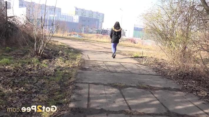 15P Short taken girl Billie takes a piss on a path near railway tracks in town