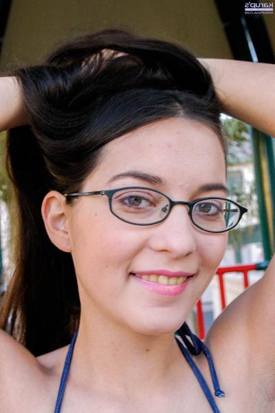 20P Brunette teen Larisa Fox shows off her perfect body in a bikini & glasses
