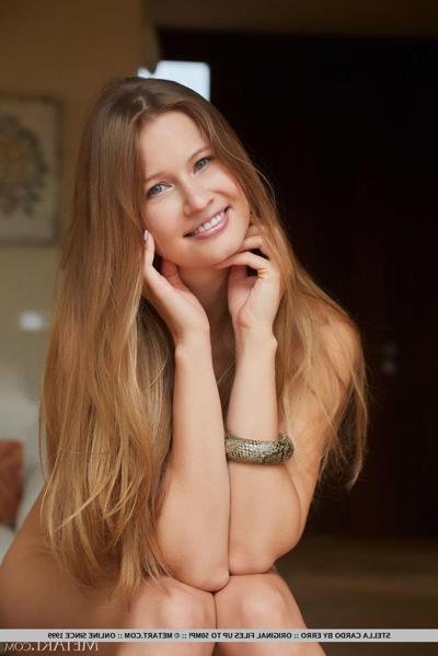 18P Young beauty Stella Cardo takes off a dress to pose nude in heels