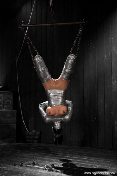 20P Slim sub Beretta James gets wrapped in duct tape and toyed in BDSM suspension