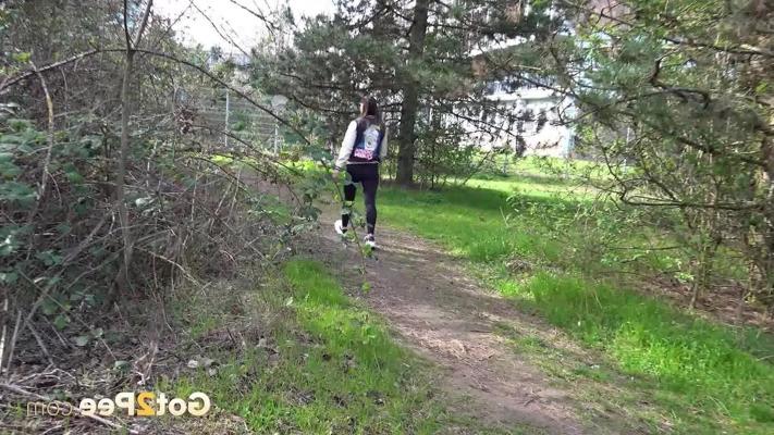 15P Nice girl Naomi Benet gets caught taking a piss on a path in nature