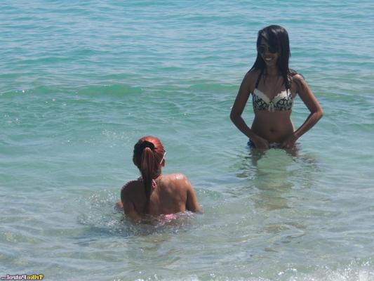17P Hot little Asian sluts Shanelle & Bubbles pose & preen in skimpy beach outfits