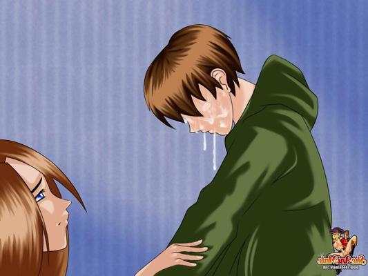 12P Shemale MILF seduces a cute anime boy, pulls out her cock and fucks his holes