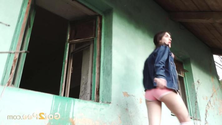 15P Distressed girl squats in an open window while taking a badly needed pee