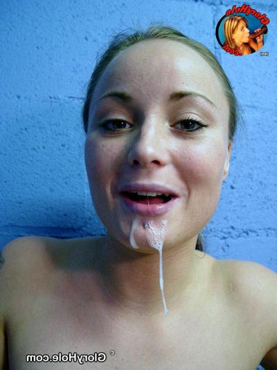 18P White slut Anne-Marie drips cum from her chin after a visit to a gloryhole