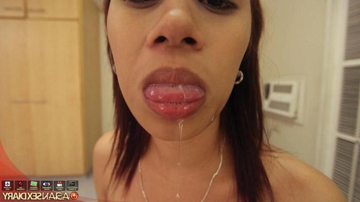 15P Petite Asian teen Lou pushes cum out her mouth during POV action