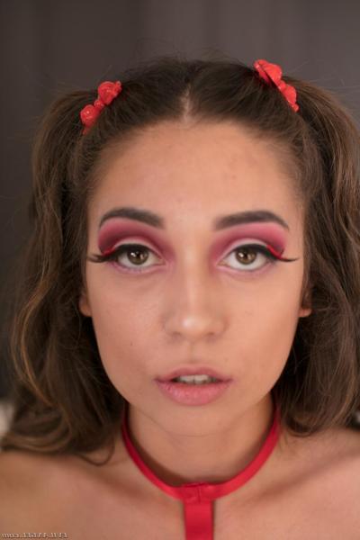 16P Pigtailed teen Shane Blair takes off her clothes and shows her natural tits