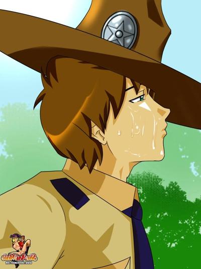12P Busty cartoon tranny Angie Savage & her boyfriend fuck a horny cop in the park