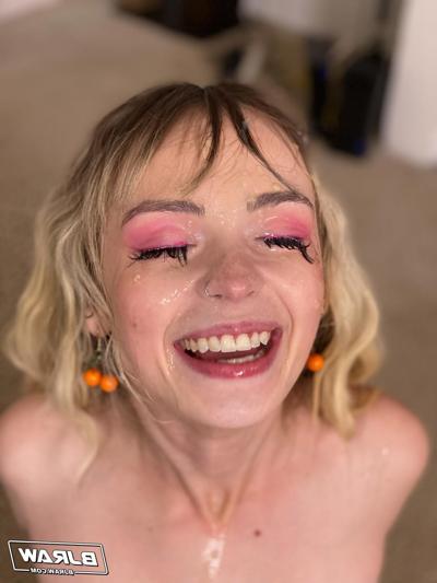 20P Teen Lilly Bell takes a sticky facial after rimming & blowing off a hairy man