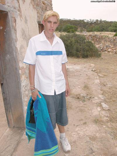 20P Blonde boy Levi strips fully naked outdoors and jerks off until he cums