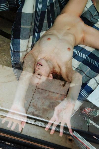 20P Redheaded teen Adel C shows her shaved vagina and fingers it in a solo