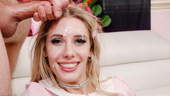 15P Blonde girl Emily Jade takes a cumshot on her pretty face after a filthy fuck