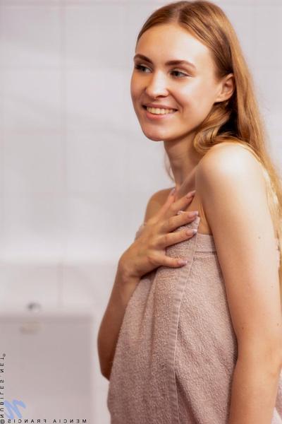 20P Slim teen Mencia Francis flaunts her small titties while showering in a solo