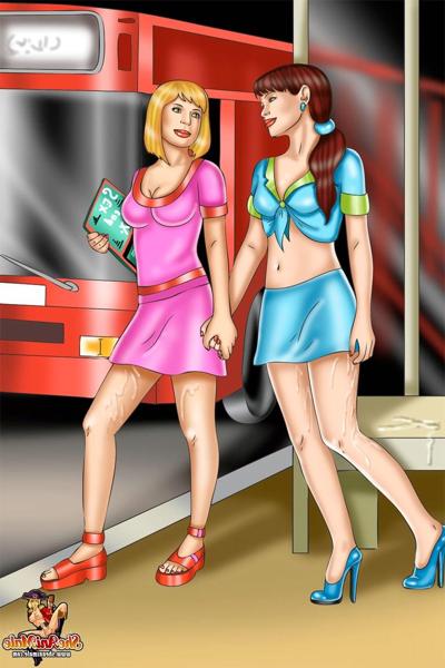 12P Animated brunette shemale gets fucked by a blonde tranny on a bench