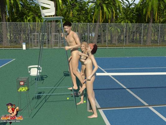 20P Shemale tennis players bang their coach on the court in an outdoor anime 3some