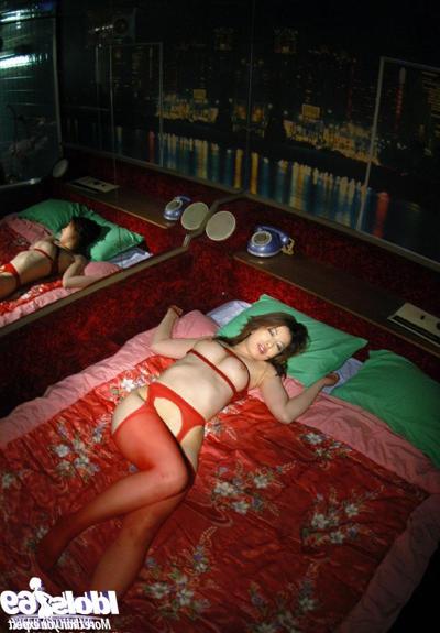 12P Asian hottie in red stockings and lingerie gives head and gets shagged