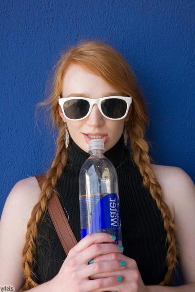 11P Redheaded girlfriend Bree Abernathy flashes her black panties in public