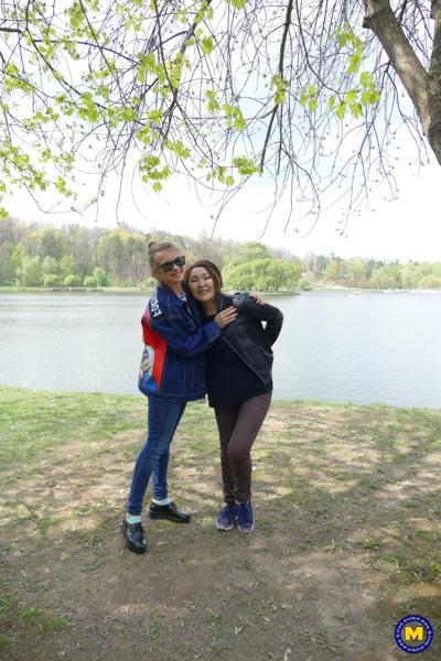 20P Asian MILF Lady Mongolia & teen Renata Fox pose together by the river