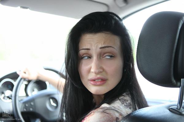 17P Brunette pornstar Aletta Ocean shows her big fake tits and ass outdoors