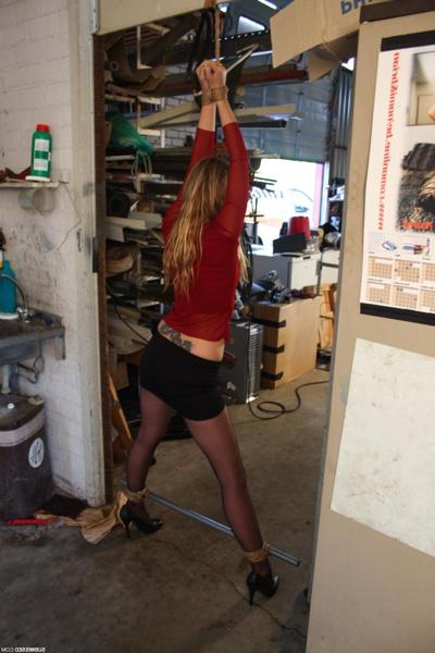 18P Blonde girl gets tied up by her wrists & ball gagged before being masturbated