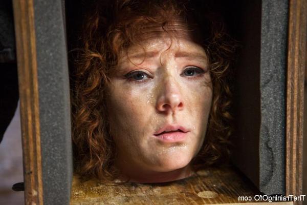 15P Middle-aged woman with curly red hair Audrey Hollander receives slave training