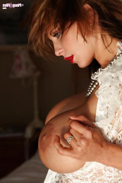 12P Pinup model Brandy Robbins releasing huge juggs from see thru blouse