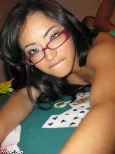 17P Cute Latina Andrea Kelly gives blowjob & bends over poker table for doggystyle