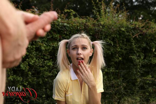 17P Cute blonde Chloe Toy exposes her panties while a man jerks off