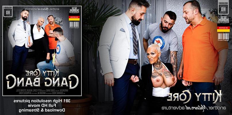 11P Tattooed blonde with fake tits Kitty Core gets gangbanged by younger men
