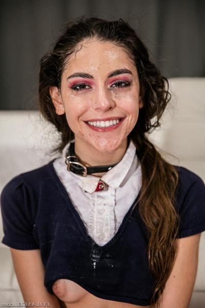 19P Petite Arielle Faye puts big mouth around big cock & gets a great big facial