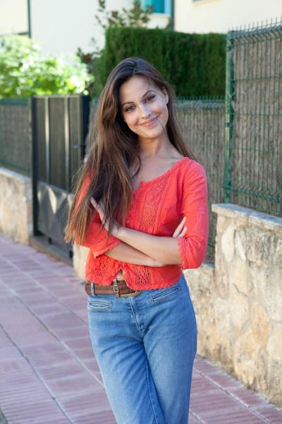 20P Beautiful brunette teen Lorena B unveils her hairy pussy and poses in a solo