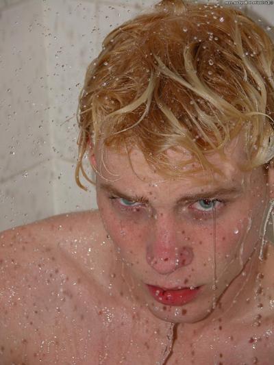 20P Horny gay blonde Jarrod plays with his uncut dick on the beach and at home