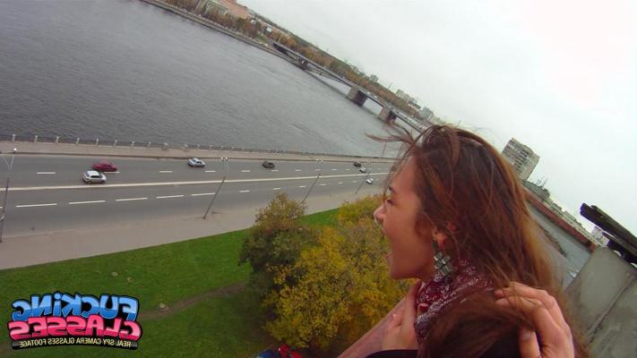 17P Brazen Stacy Snake drops pants outdoors to moon security cam & fuck on roof