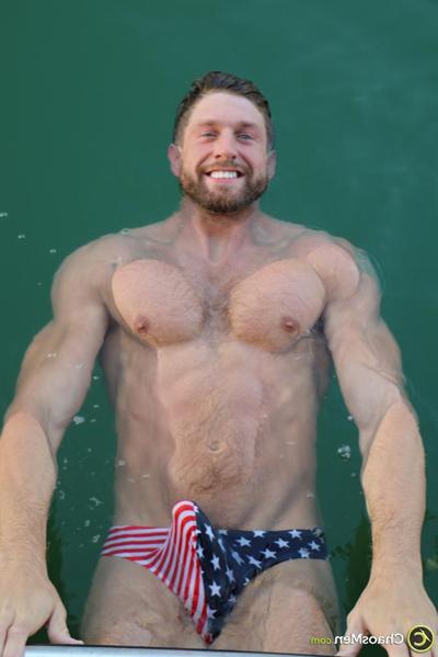 20P Gay brunette bodybuilder Zane poses in his sexy undies & unveils his huge dick