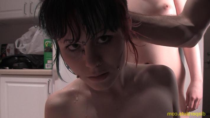 16P Lesbian girls Lily & Dahlia remove their diapers while having sex in a kitchen