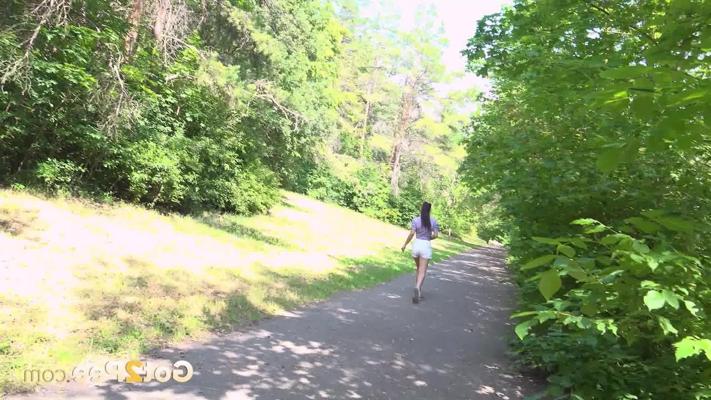 15P Young girl Esperansa pulls down her shorts to pee on a dirt path