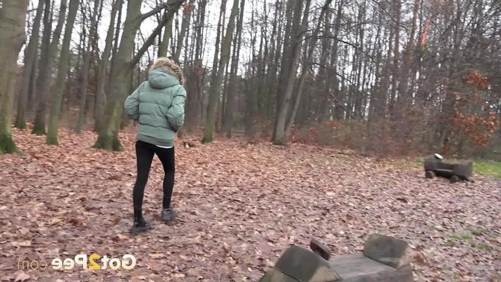 15P Ali Bordeaux gets caught with her black leggings pulled down while peeing